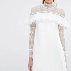 SELF PORTRAIT Military Cape Shoulder White Lace Pleated Dress White Women Medium